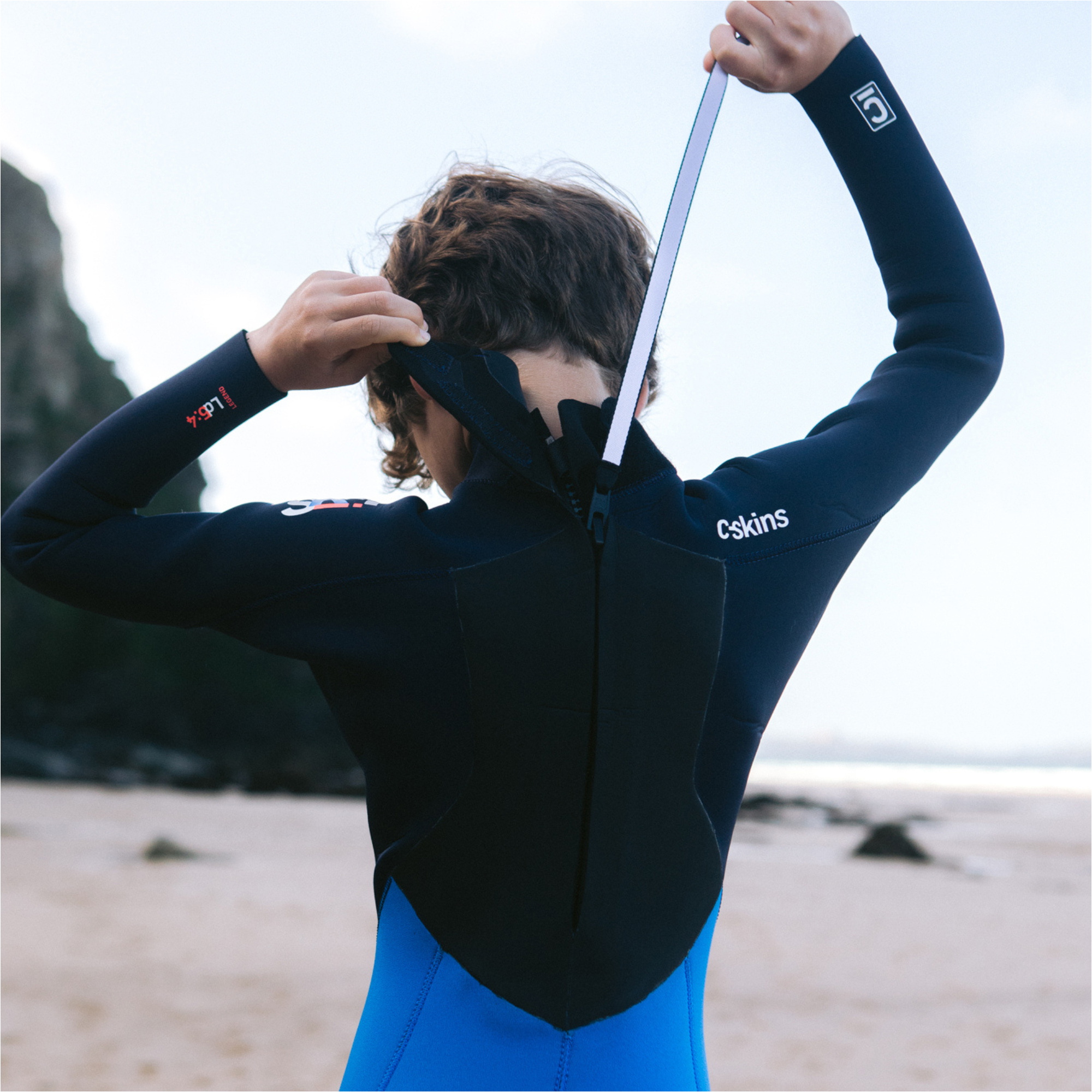 2026 C-Skins Junior Legend 4/3mm Back Zip Wetsuit C-LE43JBZ - Cyan / Slate / Multi